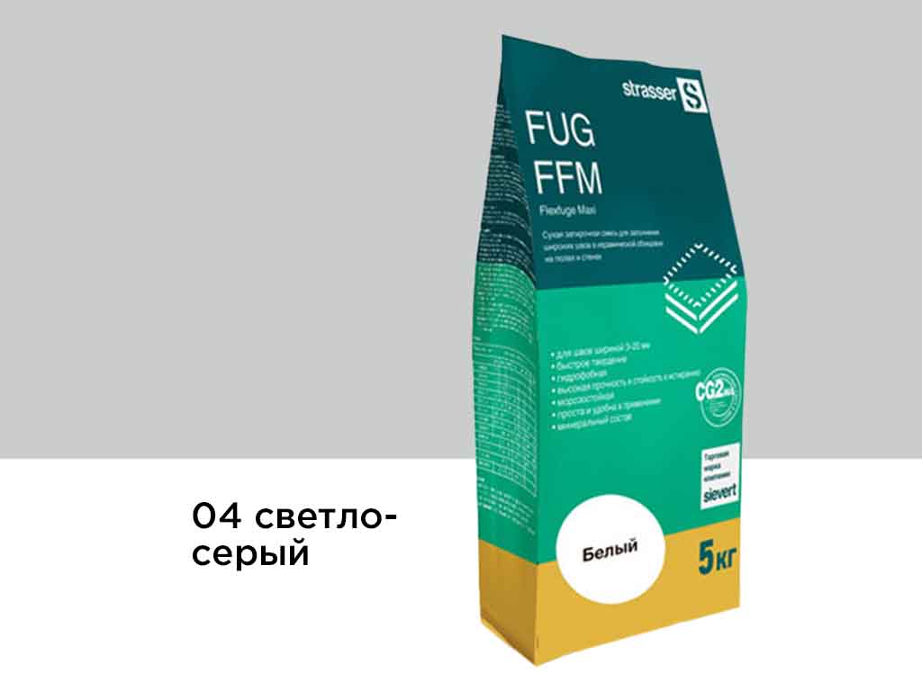 Фото Сухая затирочная смесь strasser FUG FFM для широких швов 04 светло-серый, 5 кг