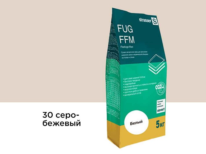 Фото Сухая затирочная смесь strasser FUG FFM для широких швов 30 серо-бежевый, 5 кг