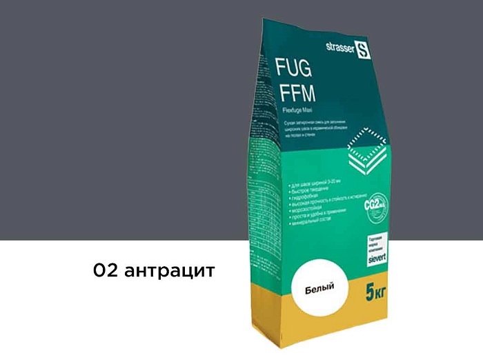 Фото Сухая затирочная смесь strasser FUG FFM для широких швов 02 антрацит, 5 кг
