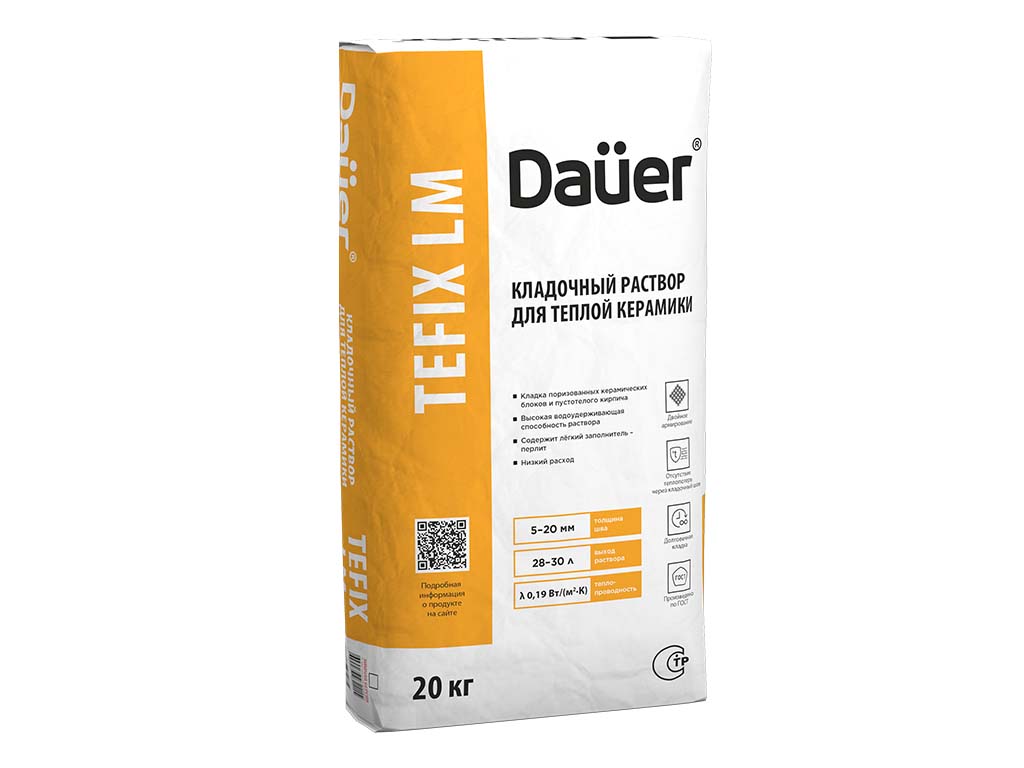 Фото Теплоизоляционный кладочный раствор Dauer TEFIX LM, 20 кг