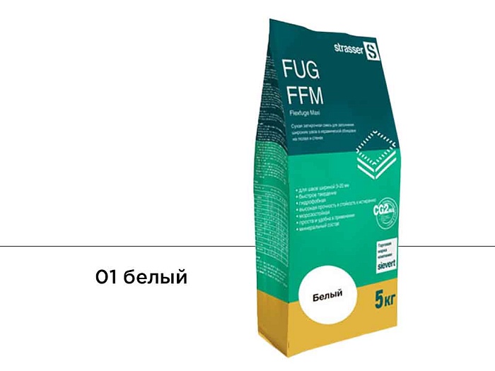 Фото Сухая затирочная смесь strasser FUG FFM для широких швов 01 белый, 5 кг