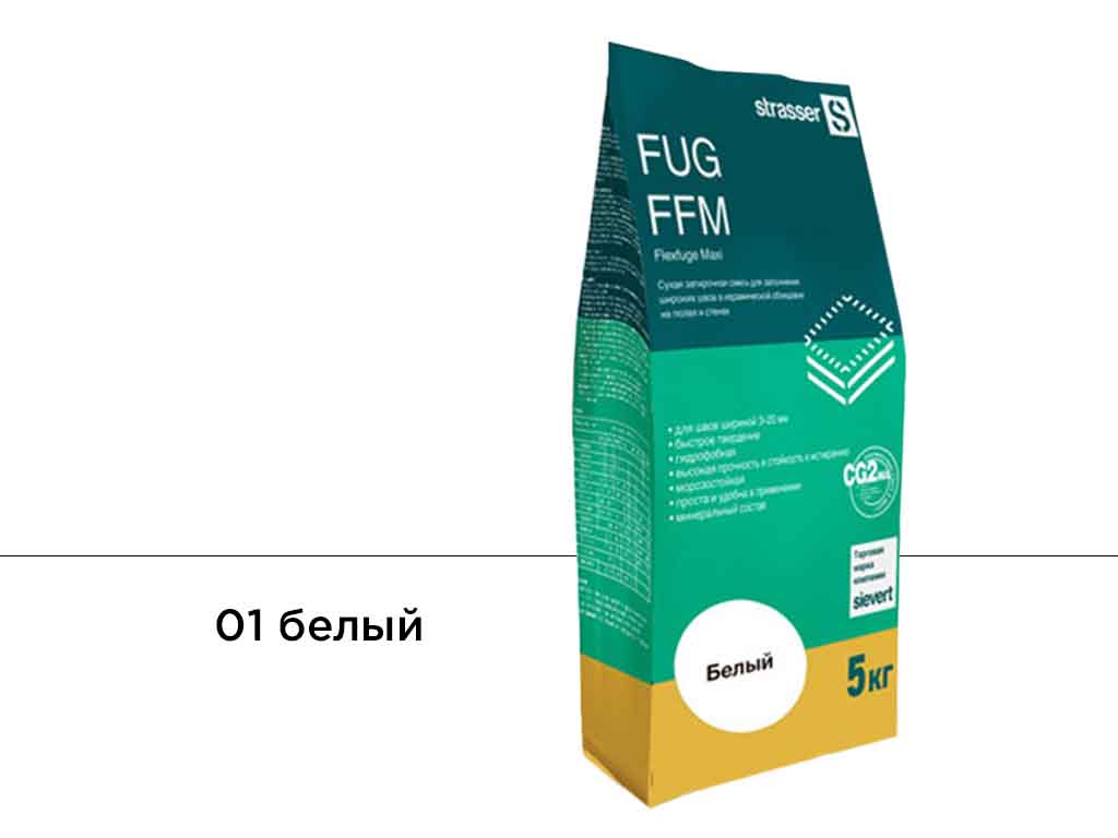 Фото Сухая затирочная смесь strasser FUG FFM для широких швов 01 белый, 5 кг