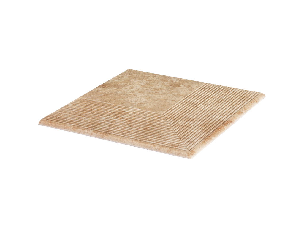 Фото Клинкерная угловая ступень с насечками Paradyz Ilario, Beige, 300*300*11 мм