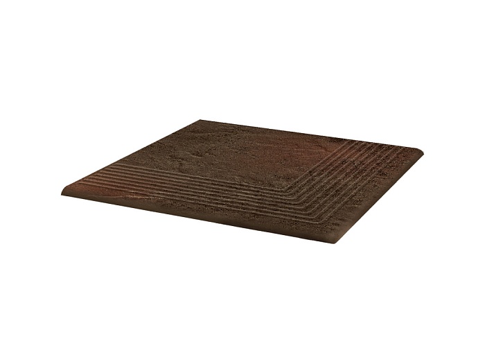 Фото Клинкерная угловая ступень с насечками Paradyz Semir, Brown, 300*300*11 мм