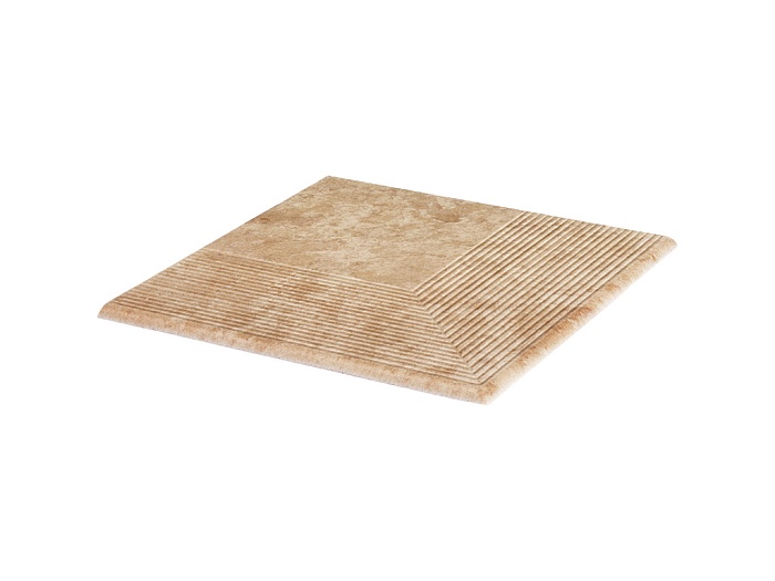 Фото Клинкерная угловая ступень с насечками Paradyz Ilario, Beige, 300*300*11 мм