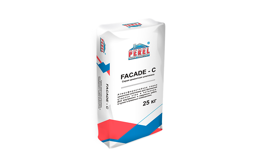 Фото Цементная шпатлевка Perel Facade-c 0650 серая, 25 кг