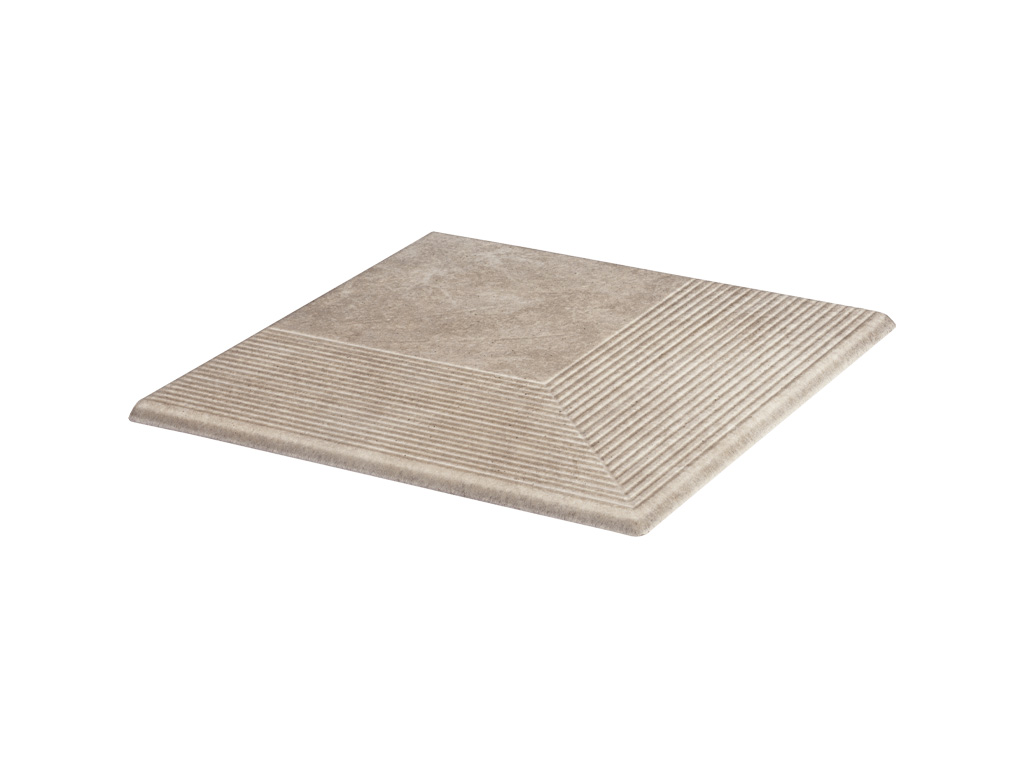 Фото Клинкерная угловая ступень с насечками Paradyz Viano, Beige, 300*300*11 мм