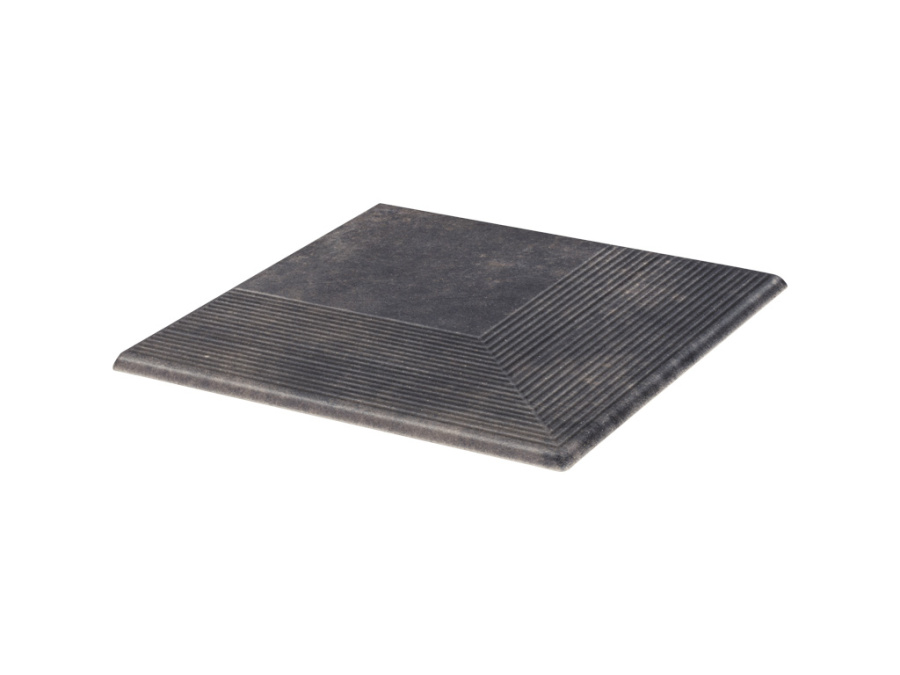 Фото Клинкерная угловая ступень с насечками Paradyz Viano, Antracite, 300*300*11 мм