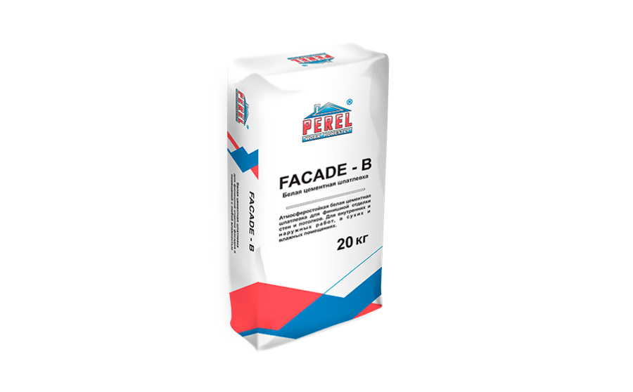 Фото Цементная шпатлевка Perel Facade-b 0652 белая, 20 кг