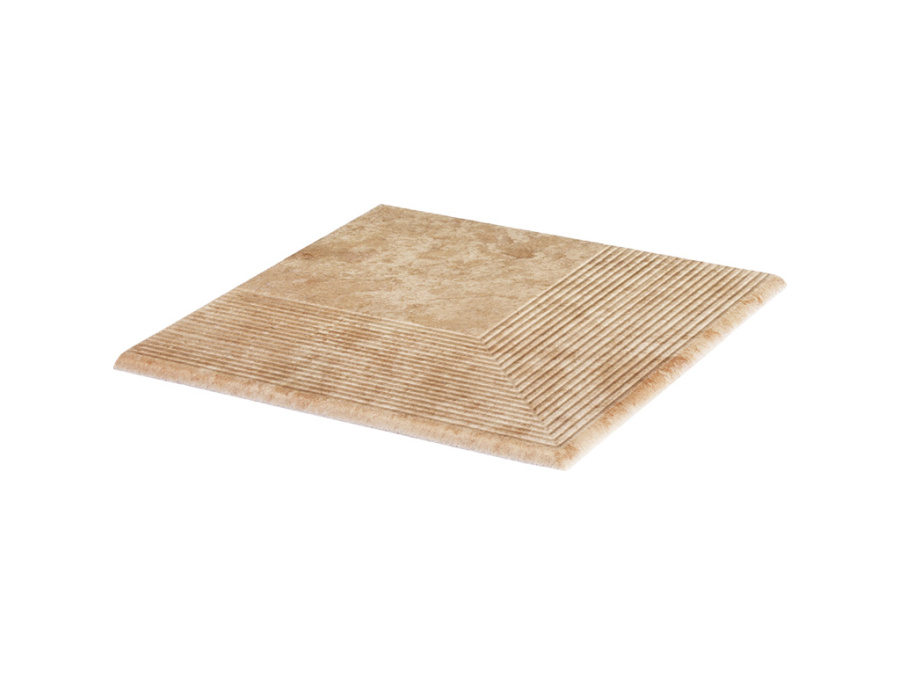 Фото Клинкерная угловая ступень с насечками Paradyz Ilario, Beige, 300*300*11 мм
