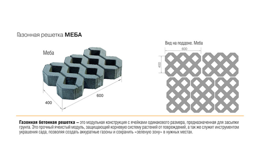 Фото Газонная решетка BRAER Меба серый, 400*600*100 мм