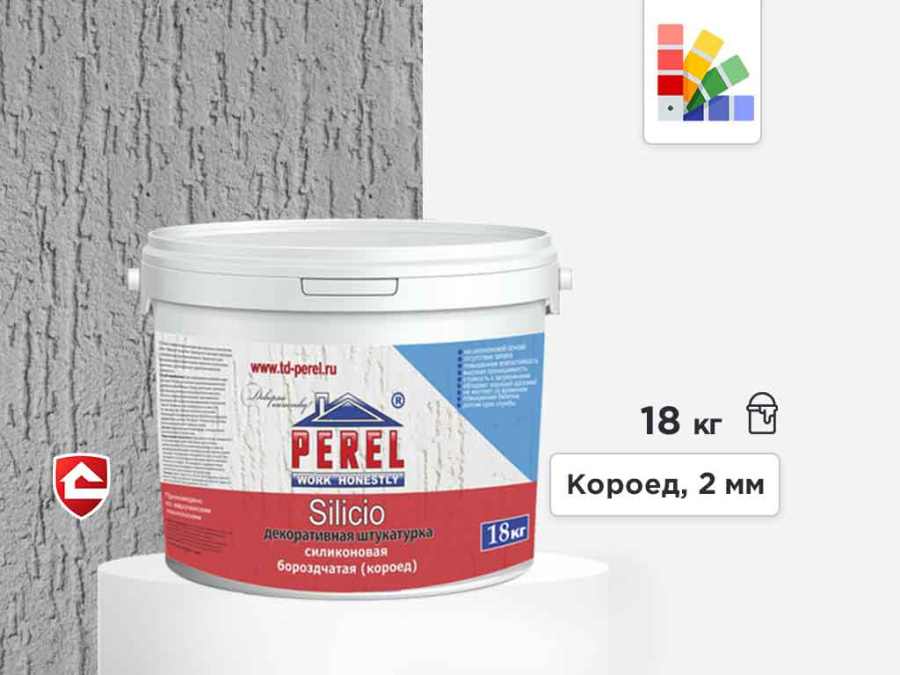 Фото Силиконовая штукатурка Perel Silicio, короед 2 мм, белая база, 18 кг