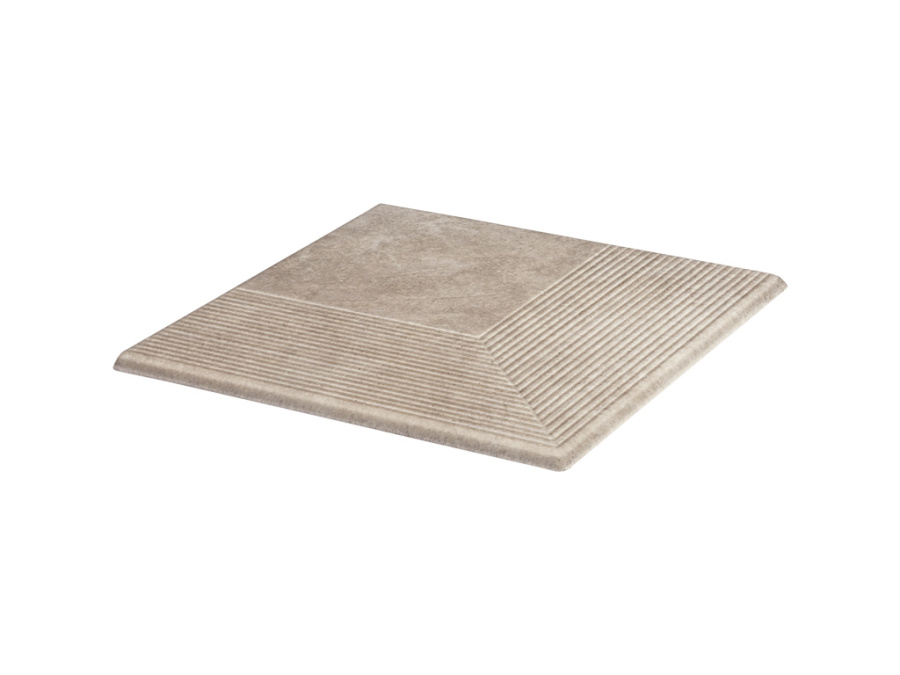 Фото Клинкерная угловая ступень с насечками Paradyz Viano, Beige, 300*300*11 мм
